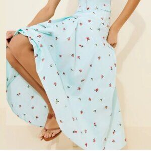 Anthropologie Solid & Striped Embroidered A-line Midi Skirt Blue size S